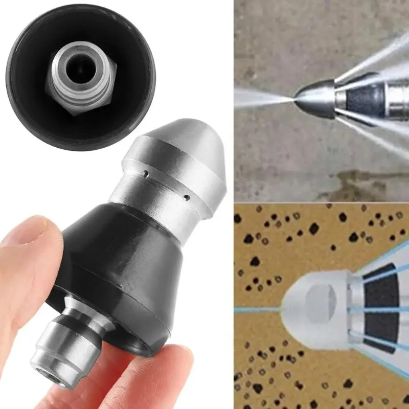 Powerful Pressure Pipe Dredging Sewer Cleaner Drain Washer Nozzle 1Forward 6Rear Jets 1/4inch Quick Connect Thread Nozzle