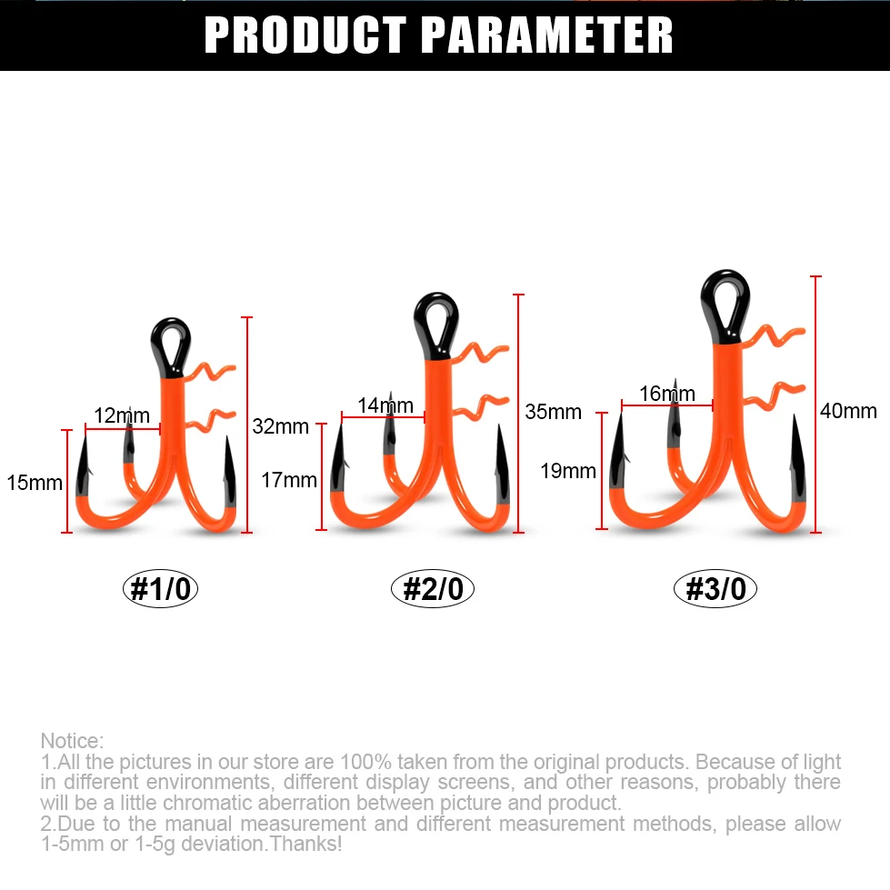 Spinpoler T-Treble UV Hook 3X Heavy Forged Triple Super Sharp Needle Points Lure Salt Fresh Bass Trout Fishing Tackle 6Pcs/Box