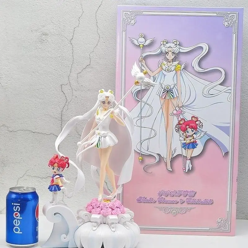 37cm Sailor Moon Anime Figure GK Tsukino Usagi ChibiChibi Sailor Cosmos Statue Pvc Action Figurine Collectible Model Toy Gift