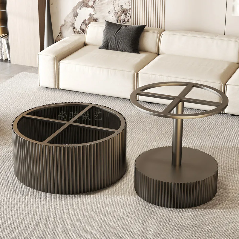 Round coffee table legs combination luxury stone marble child and mother coffee table bracket rock slab edge table