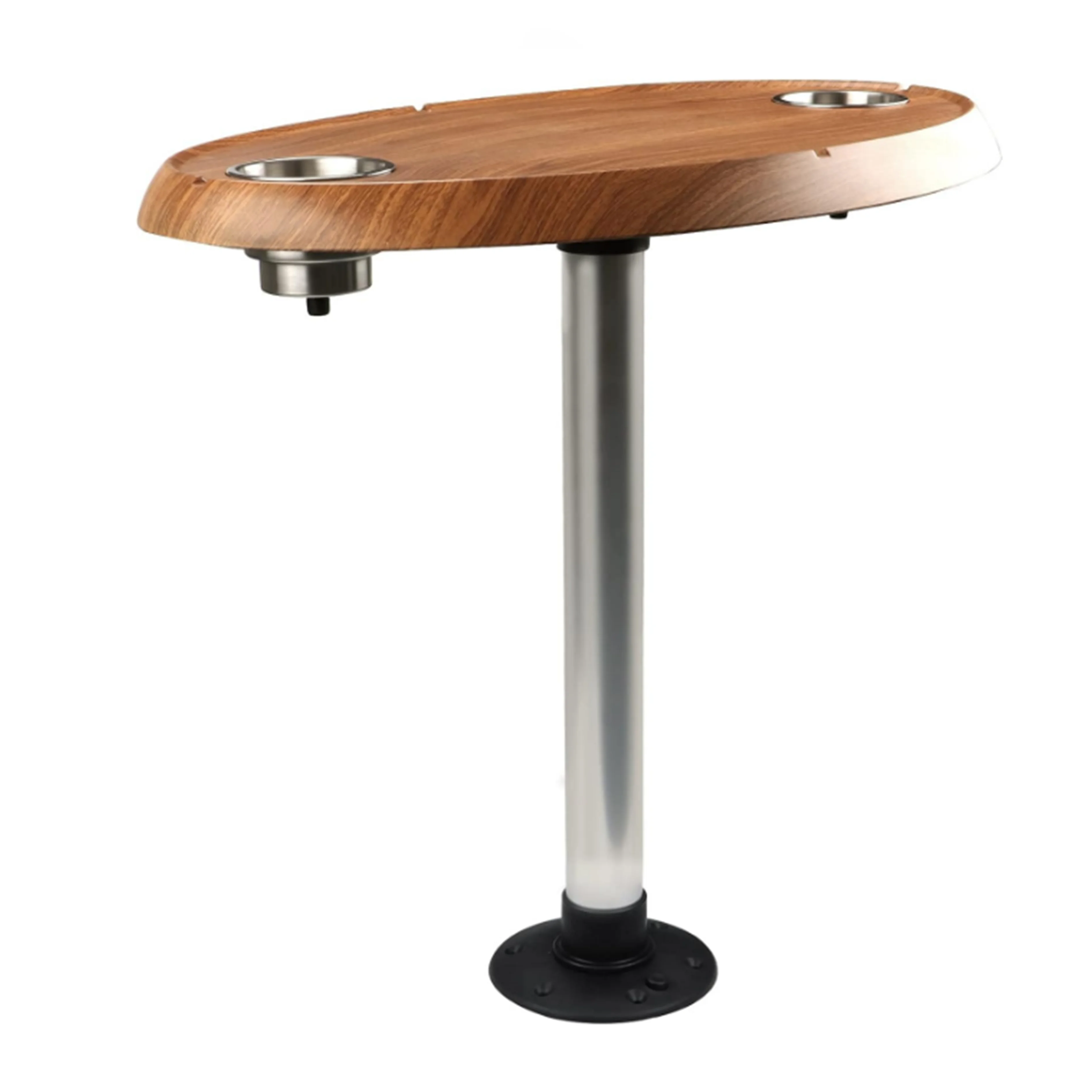 Brown Oval Boat Table with Built-In Cup Holders Marine Pedestal Table Leg Set