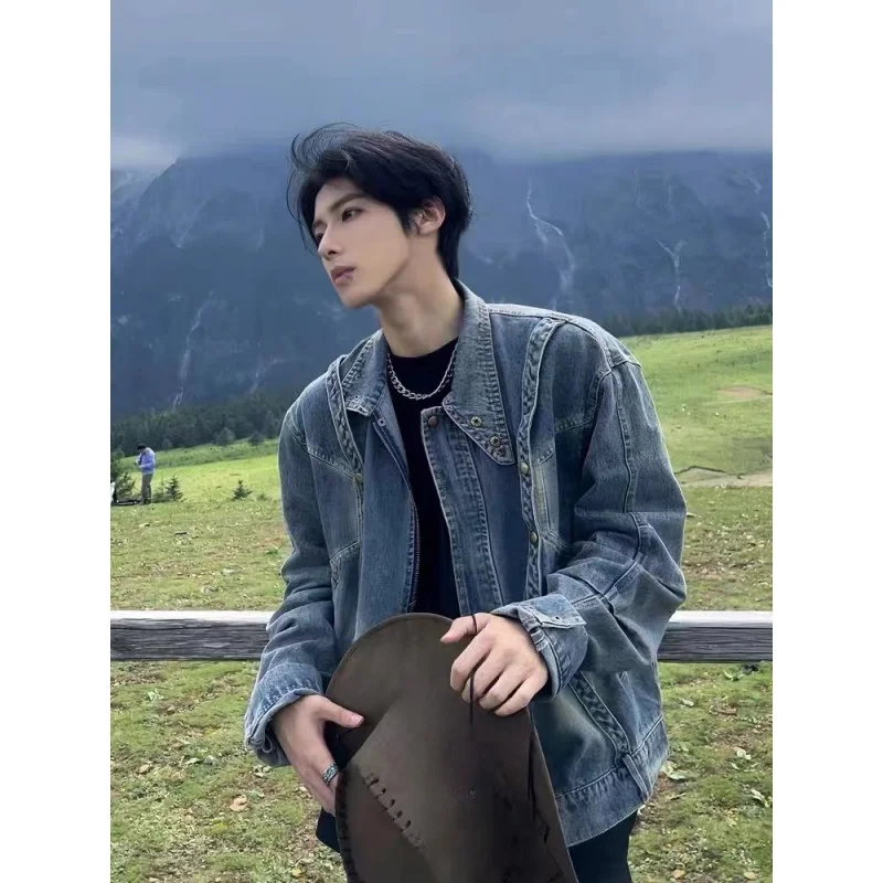 

Винтажная мужская джинсовая куртка Heavy Duort, модная брендовая куртка в стиле рабочей одежды для парней, весенне-осенняя, из смесового хлопка и полиэстера