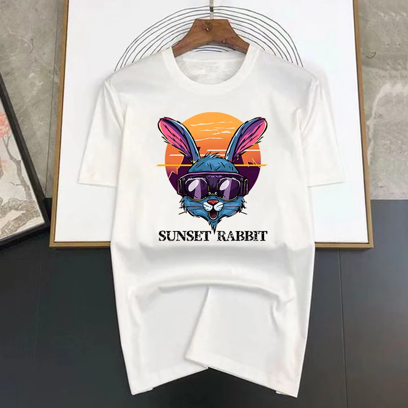 SUNSET RABBIT 100% Cotton Printed Fashion Men's and Women's Brand T-shirts Short Sleeved Summer Kawaii Anime Casual clothing