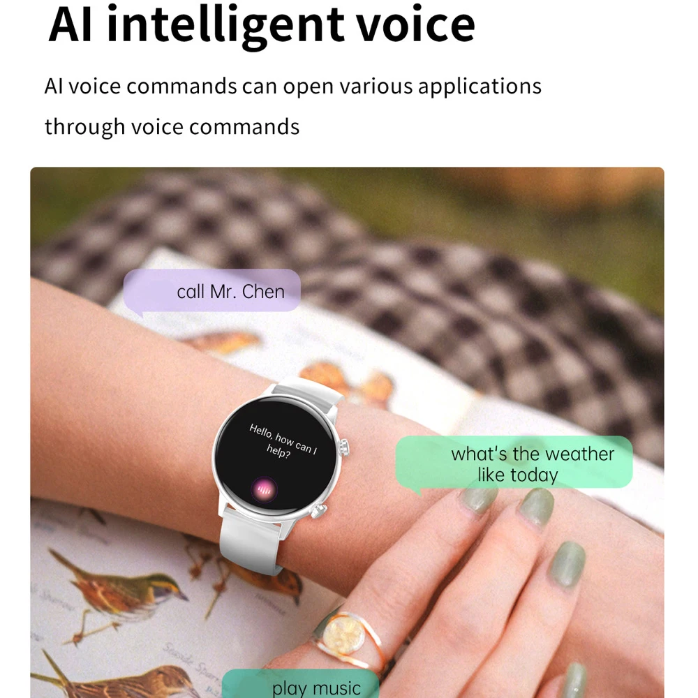 Smart Watch AMOLED Screen Blue Tooth Call NFC Heartrate Blood Pressure Oxygen Waterproof Voice Assistant Sports Women Smartwatch