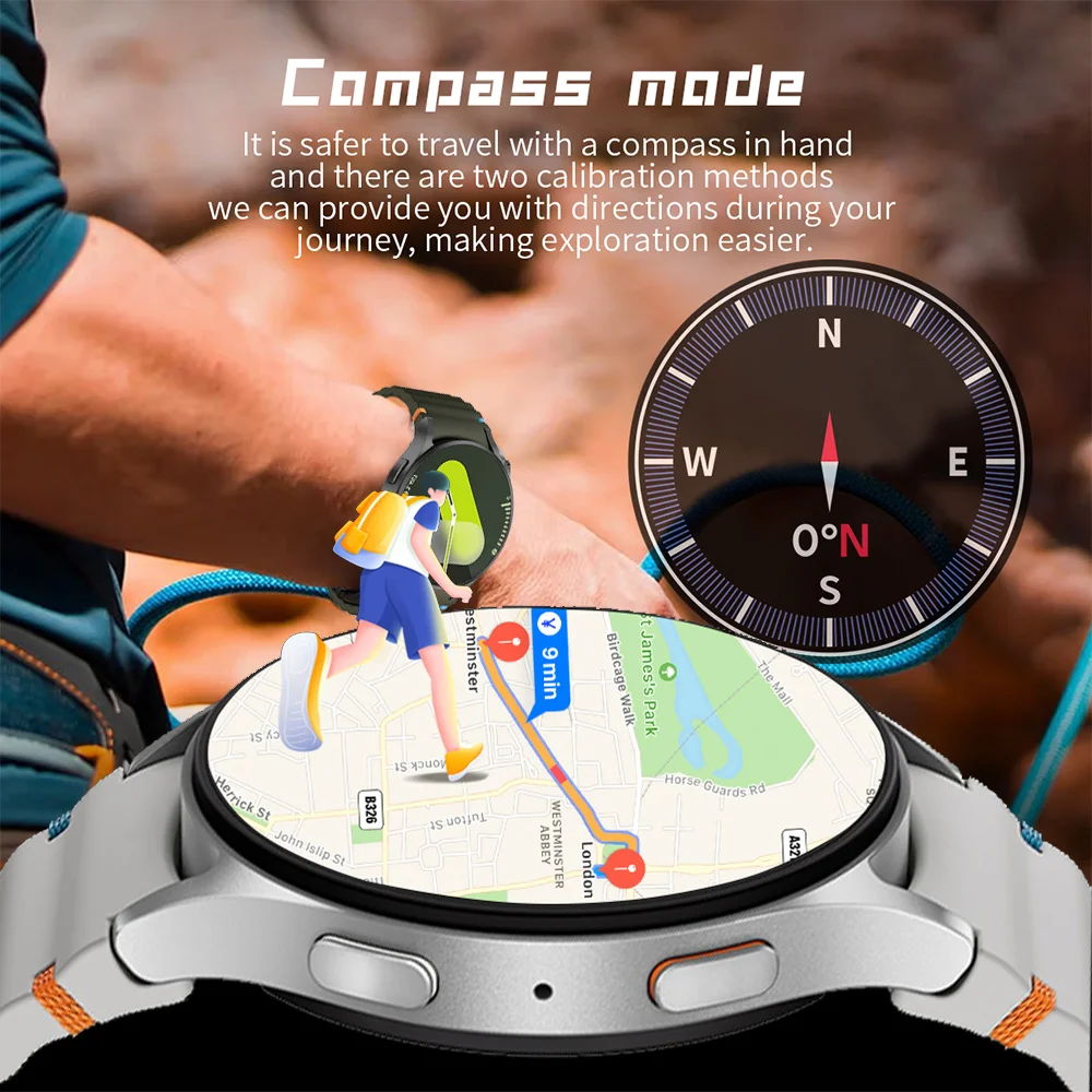 Neue Uhr 7, klassische Smartwatch für Damen, Kompass, Sport, GPS-Tracking, NFC, AMOLED-Bildschirm, Gesundheits-Tracker, Bluetooth-Anruf, Smartwatch für Herren