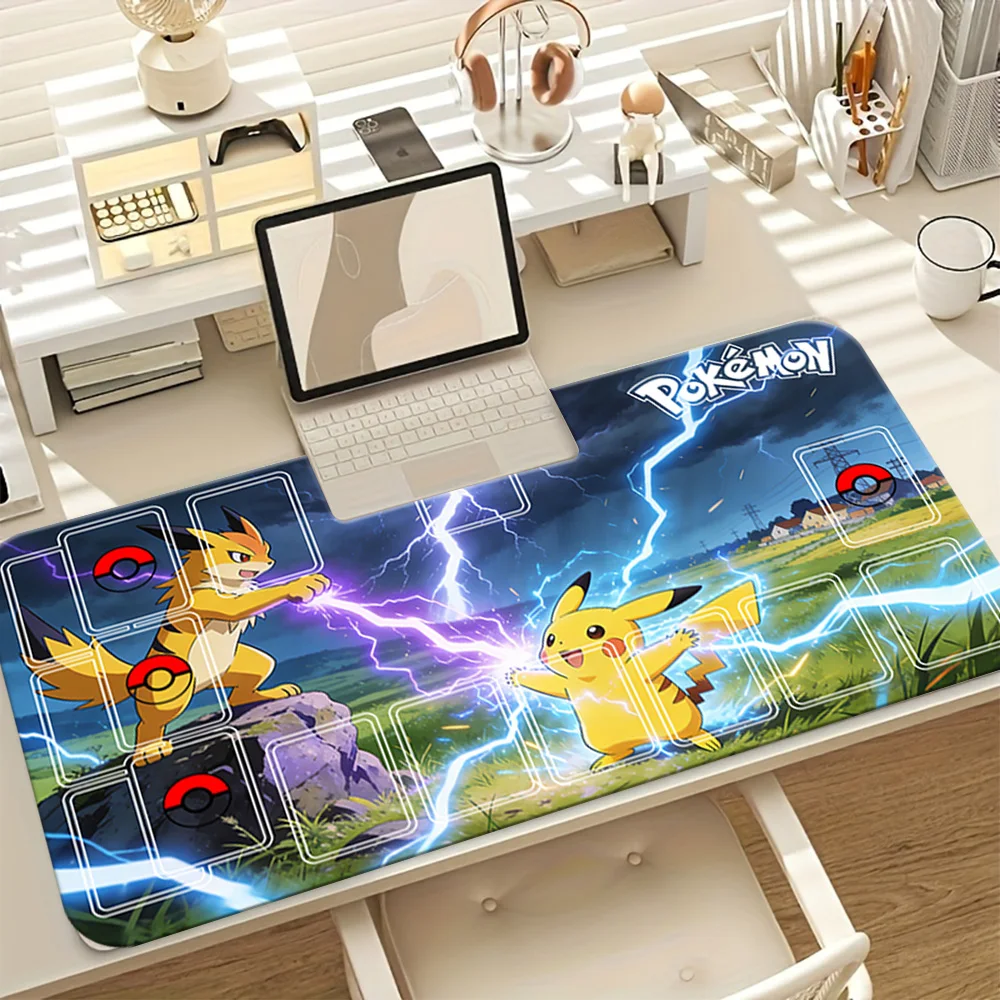 

Pikachu vs Jolteon Pokemon TCG Playmat, Large Extended Gaming Mouse Pad with Card Zones, Non-Slip Desk Mat for Trading Card Game