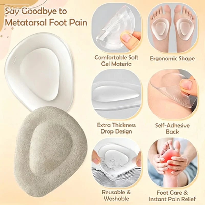 6pcs Silicone Metatarsal Pads for Woman High Heels Thong Sandals Flip Flops Non-slip Insoles for Shoes Self-Adhesive Foot Pads