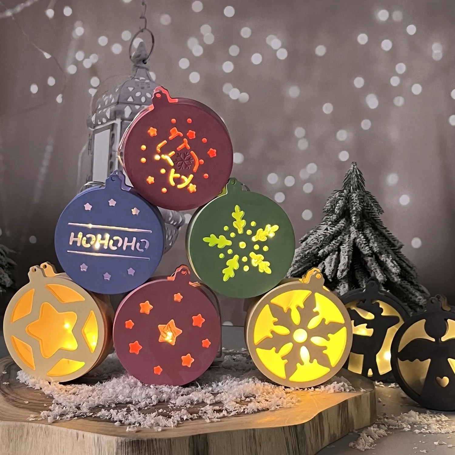 Christmas Series Night Light Pendant Silicone Mold Round Snowflake Angel Atmosphere Light Decoration Gypsum Jewelry Molds