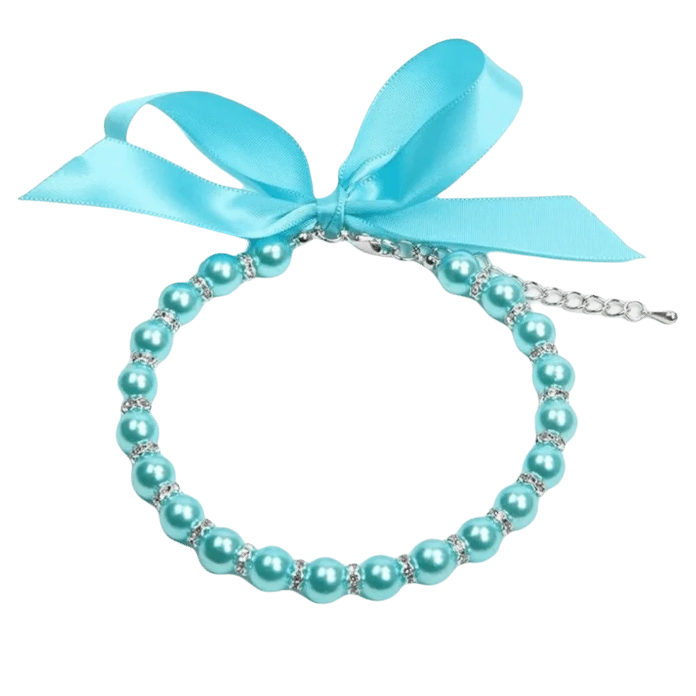 

Adjustable Pet Pearl Necklace Simulated Pearl Elegant Cat Bead Collar Bow Knot Ribbon Bling Pet Simulated Pearl Collar