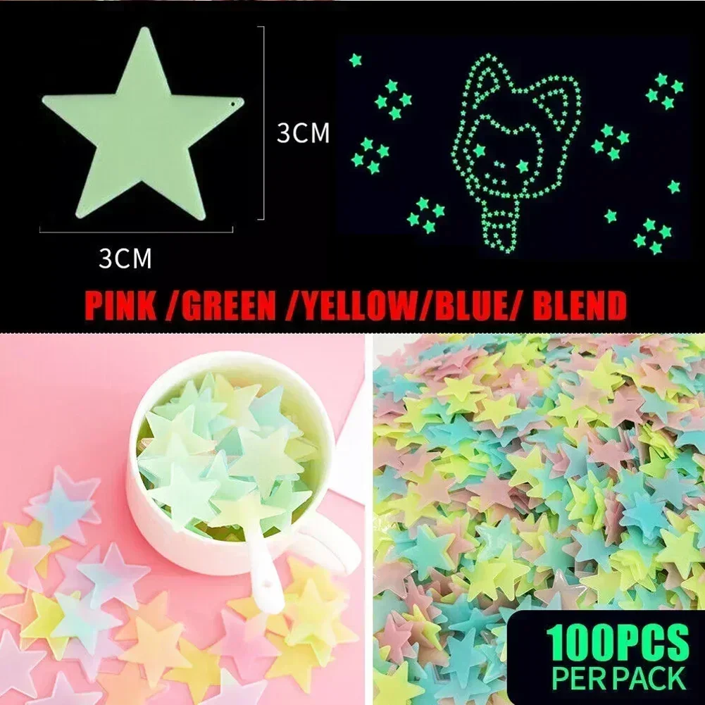 100pieces Glow In The Dark Stars Night Light Wall Stickers Decal Kids Room Home Personalized Home Decoration Household DIY PART