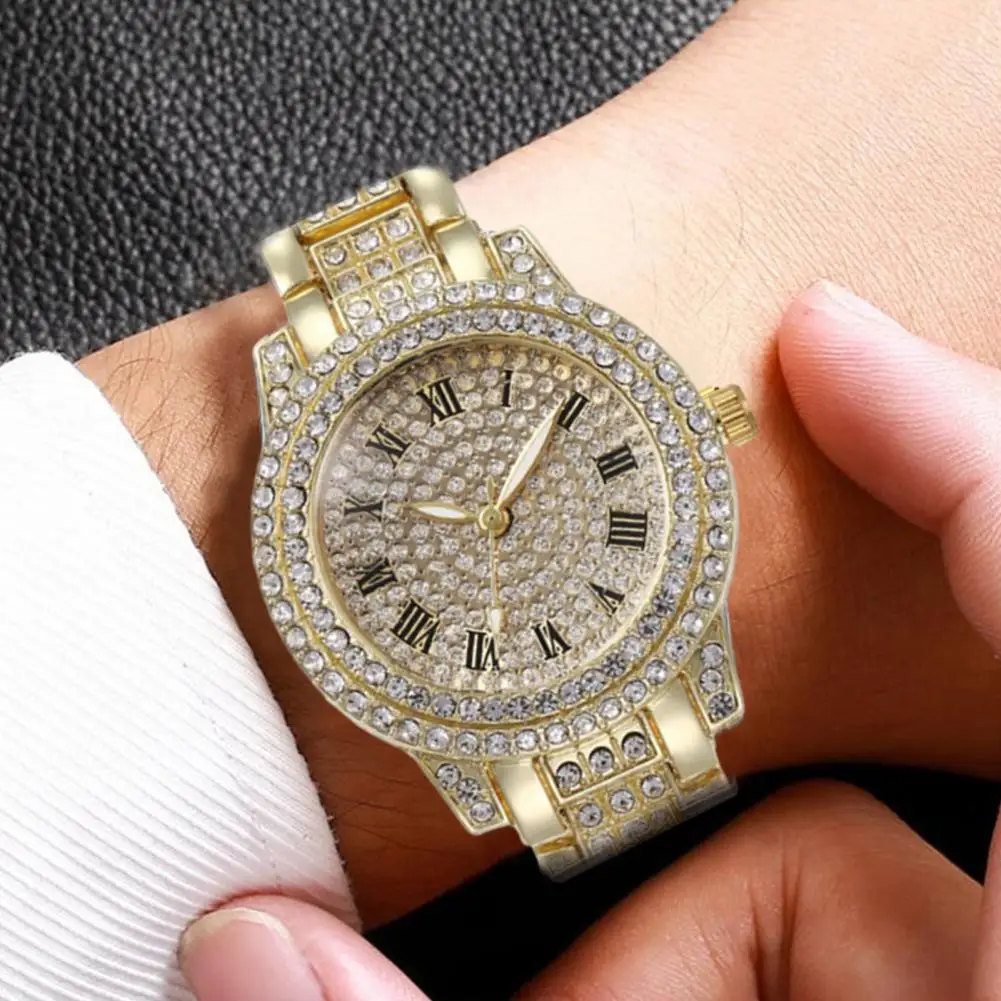 2Pcs/Set Women Quart Watch Rhinestones Circular Dial High Precision Movement Wristwatch With Bracelet Necklace Earrings Ring