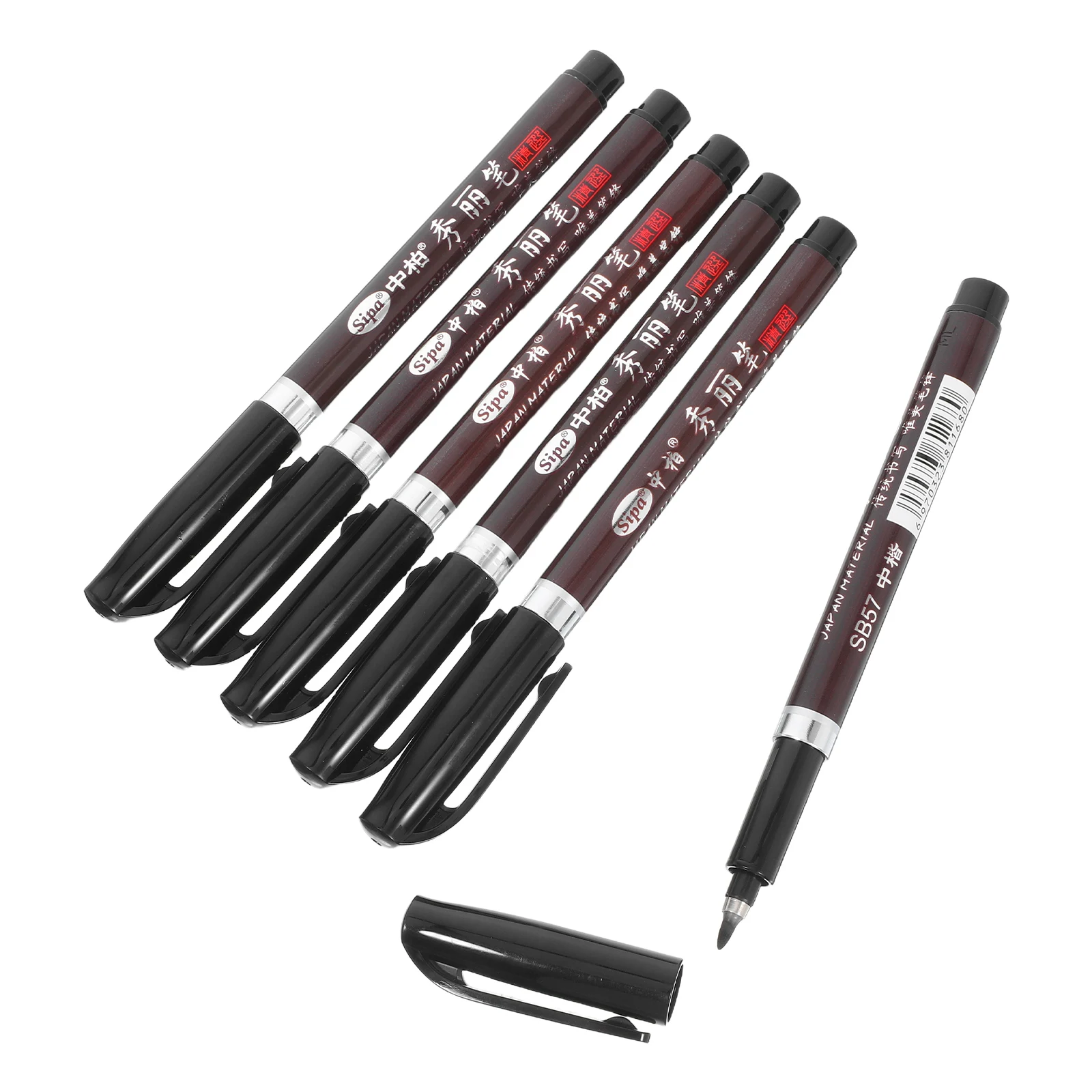 

6 Pcs Chinese Calligraphy Brush Pens Watercolor Lettering Painting Office Signature Pen Thick Elastic Brush Set