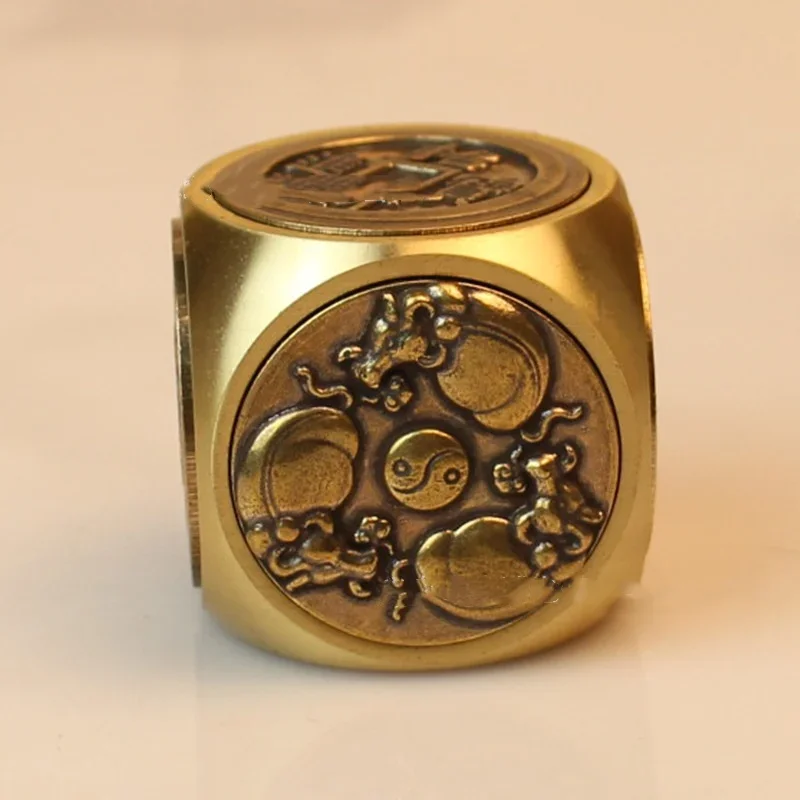 Lucky Rotatable Copper Coin Dice Feng Shui Bagua Five Emperors Money Fortune Wealth Talisman Amulet Decompression Decor Crafts