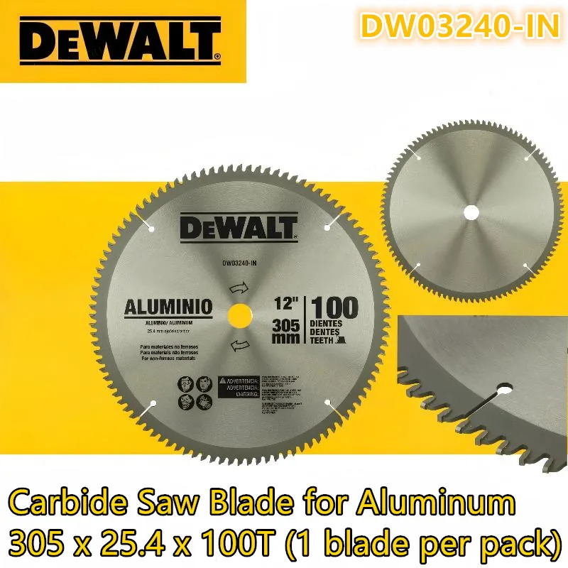 

DEWALT DW03240-IN 12-дюймовое (305x25.4 мм) пильное полотно с 100 зубьями из карбида вольфрама, для быстрой и чистой резки алюминия - прочная вольфрамовая конструкция