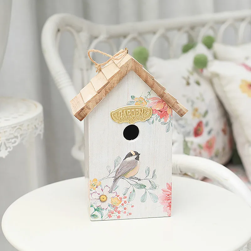Rustic Hanging Wooden Birdhouse Ornament Vintage Patio Nest Decor Balcony Cage Pendant Courtyard Garden Display Sculpture