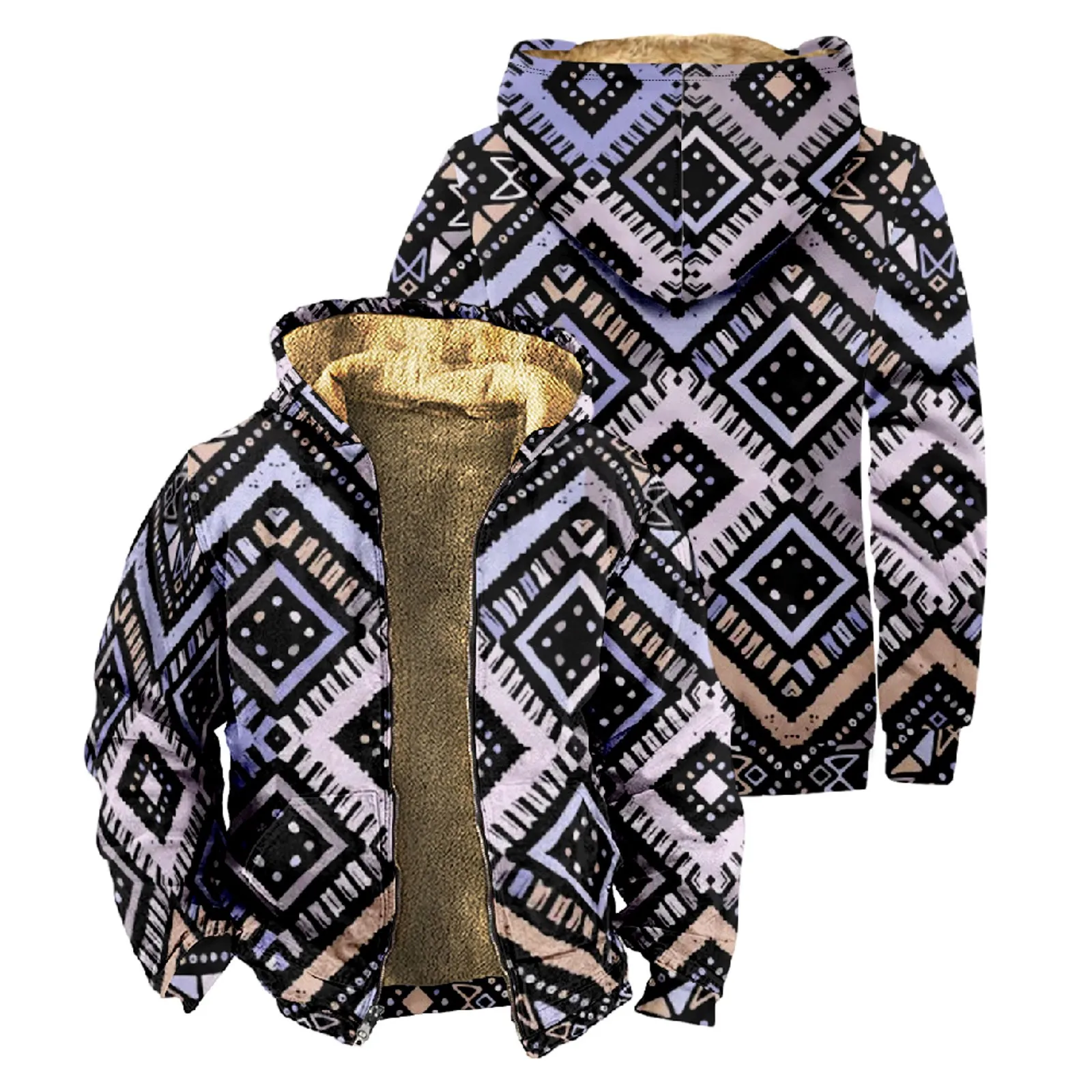 Aztec Geometric Vintage Print Fleece Thicken Jacket Coat For Man Winter Outdoor Wool Warm Tracksuit Coats Man Streetwear Jackets