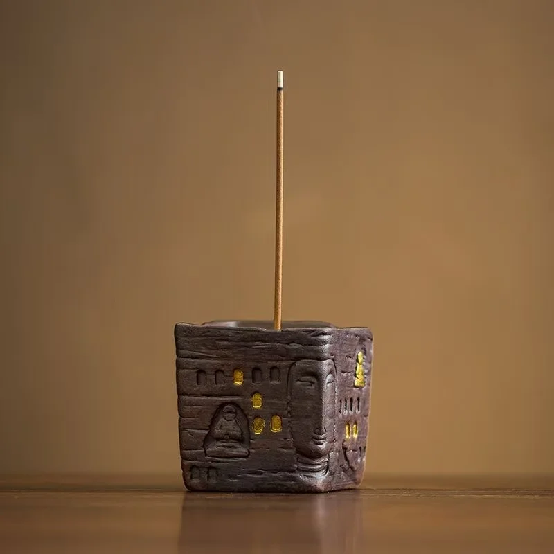 Vintage Dunhuang Thousand Buddha Square Incense Stove Home Office Desktop Ornaments Line Incense Insert Tea Decors Xmas Gifts
