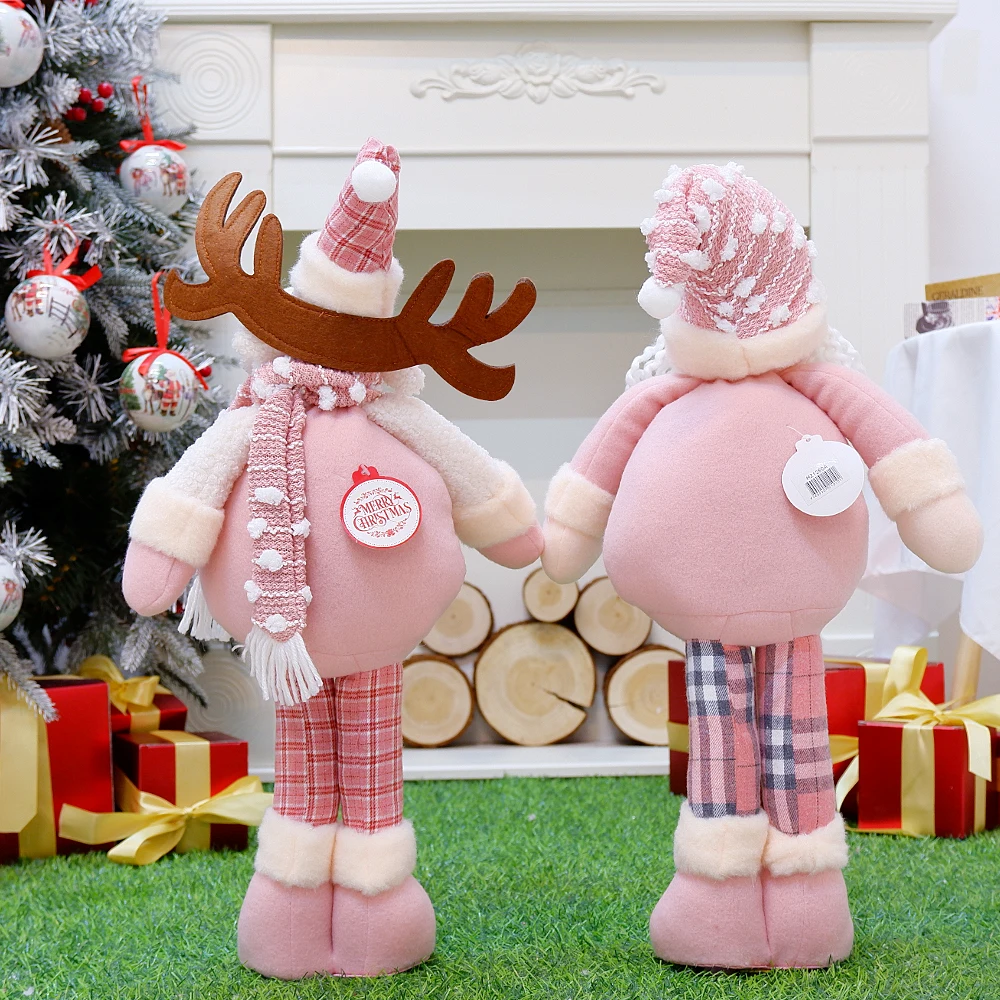 Pink Toy Christmas Gift Dolls Tree Decor New Year Ornament Reindeer Snowman Santa Claus Standing Doll Noel Decoration Natal Deer