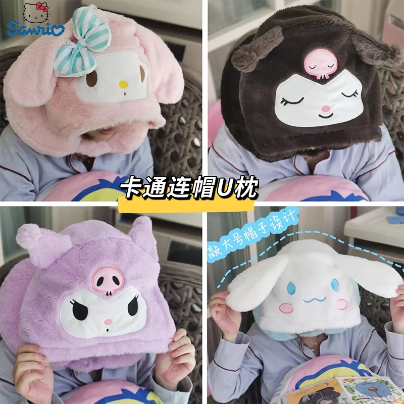 

Sanrio Hooded U-shaped Pillow Cinnamoroll My Melody Cartoon Kawaii Travel Neck Pillow Office Nap Pillow Cute Cartoon Headrest