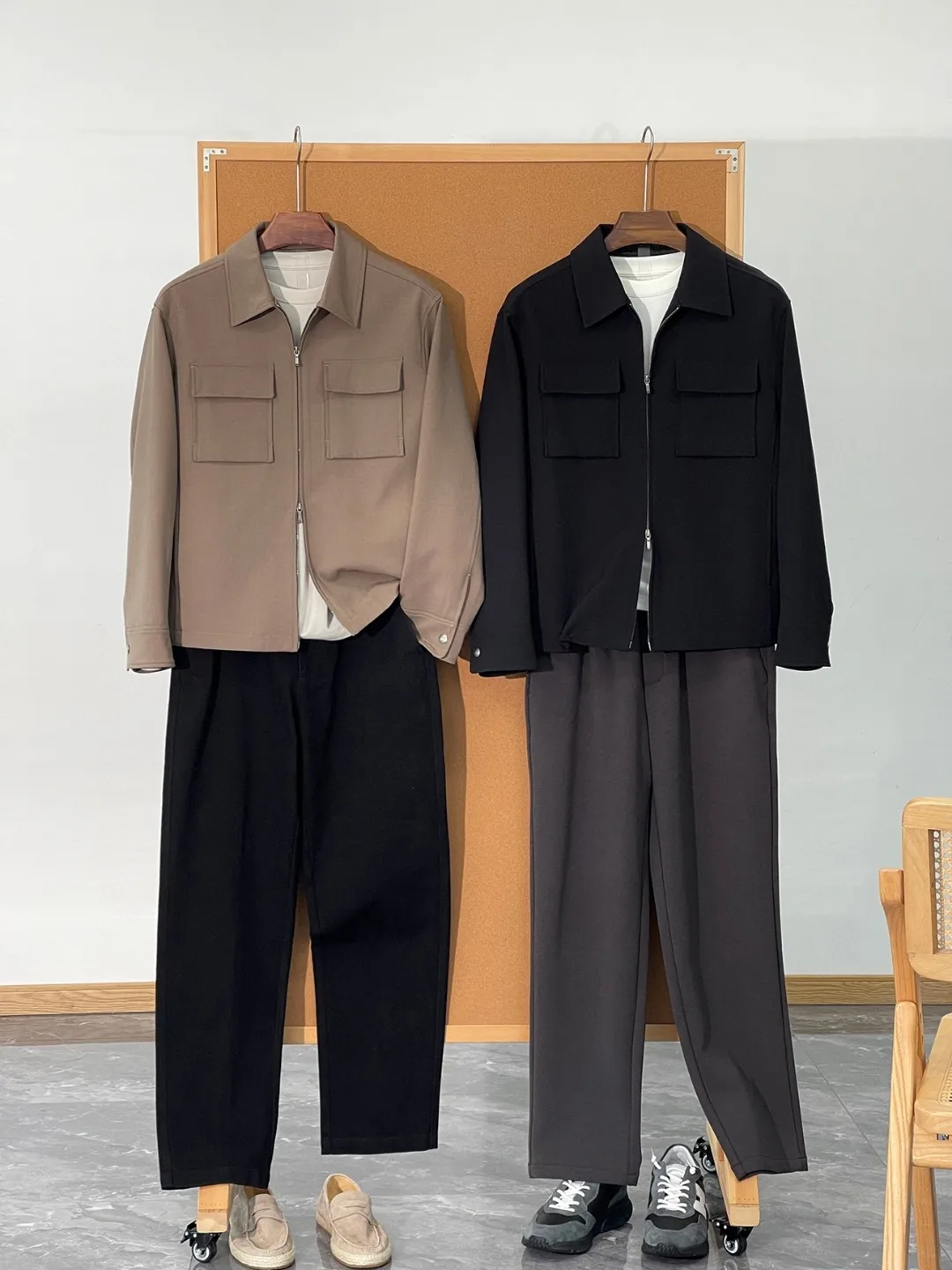 

Итальянская фланелевая шерстяная ткань, осенняя мужская куртка с повседневным воротником и воротником-стойкой, льняная ткань 00% длинная свеча Z...