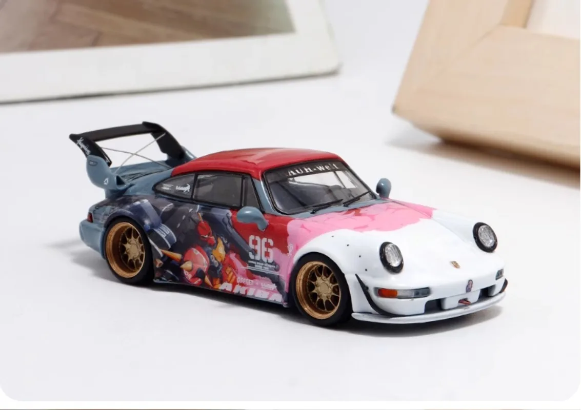 Decodificar diecast 1/64 escala porsche liga modelo carros porsche rwb 964 zaku revestimento jogar veículos brinquedos para meninos presente caixa original