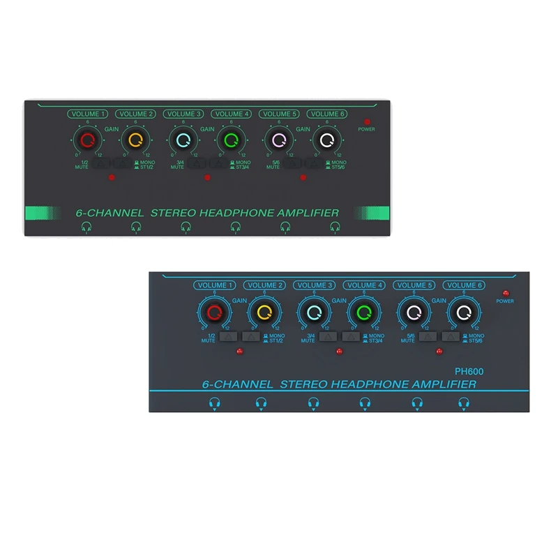 

1 шт., 6-канальный стереоусилитель для наушников, мини-портативный разветвитель для наушников для студии звукозаписи, зеленый