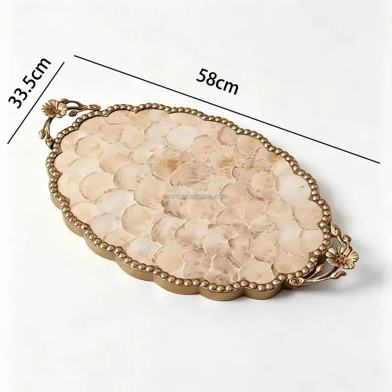Art Deco Retro Luxury Pearl Mothershell Inlay Tray Lightweight Heat Resistant Tabletop Storage for Cups Pots Skincare