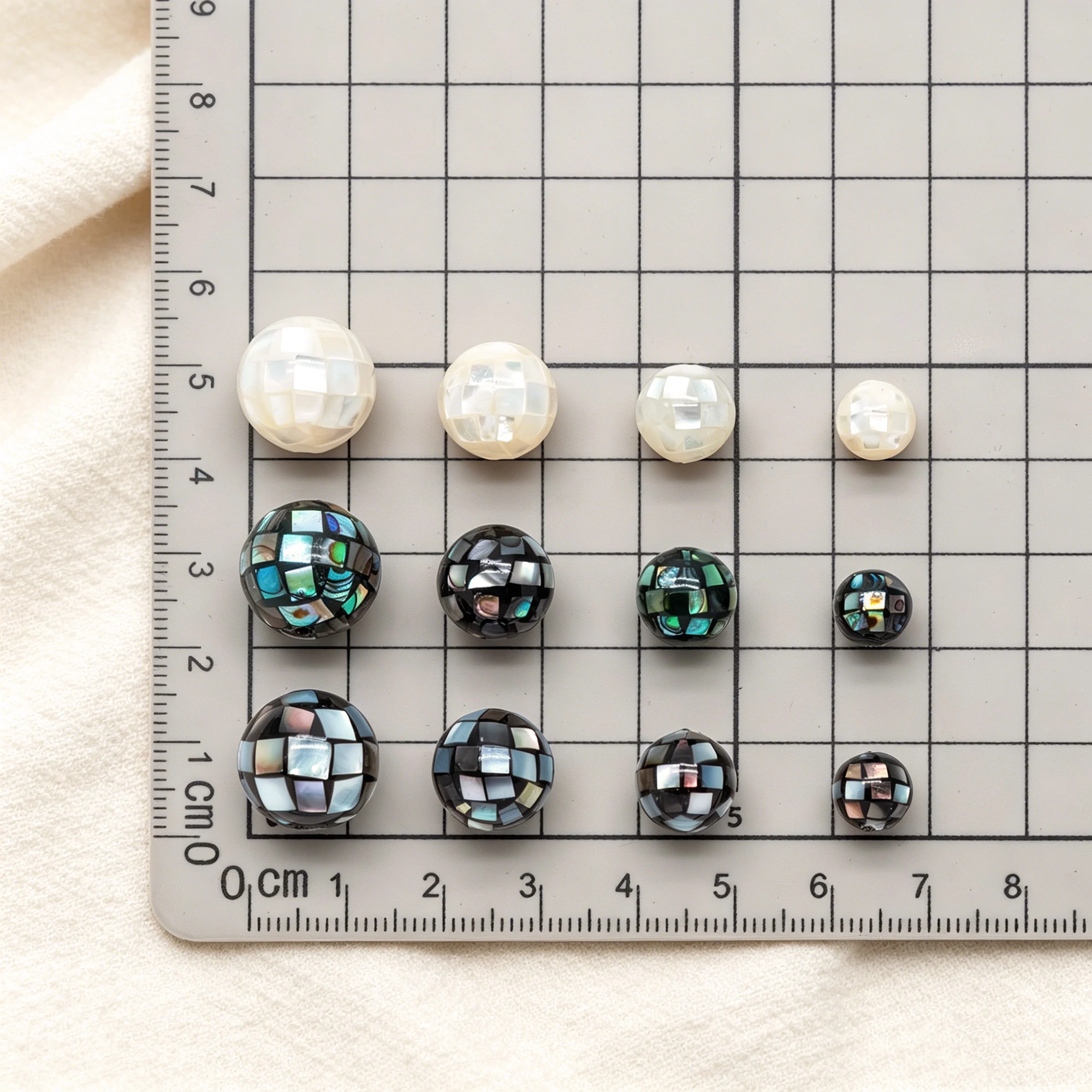 10pcs Mother of Pearl Mosaic Beads, Abalone Shell Mosaic Beads, 8/ 10/ 12/ 14mm Round -(BK-030)