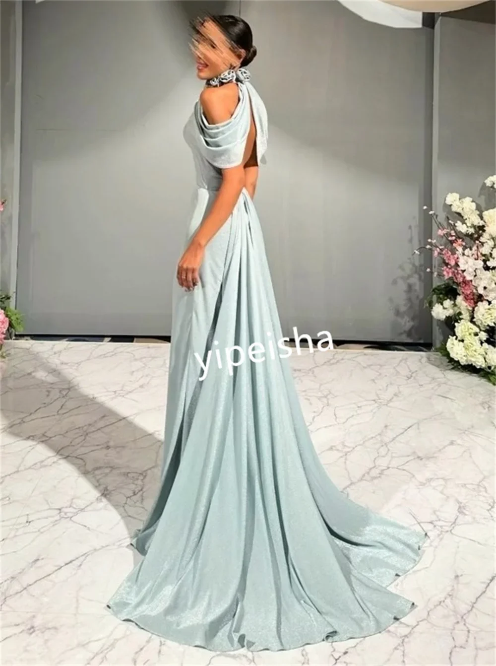 Customized Exquisite Chiffon Ruched Pleat Straight Halter Off-the-shoulder Long Dresses Quinceanera Dresses Unisex Sizes Availab