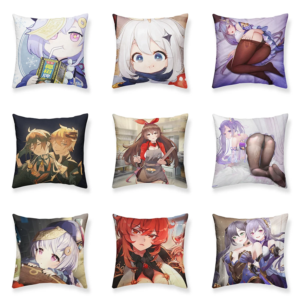 Cartoon Two-dimensional Yuanshen Cushion Cover Sofa Chair Bedroom Home Decor Party Wedding Kawaii Pink Anime Body Pillowcase