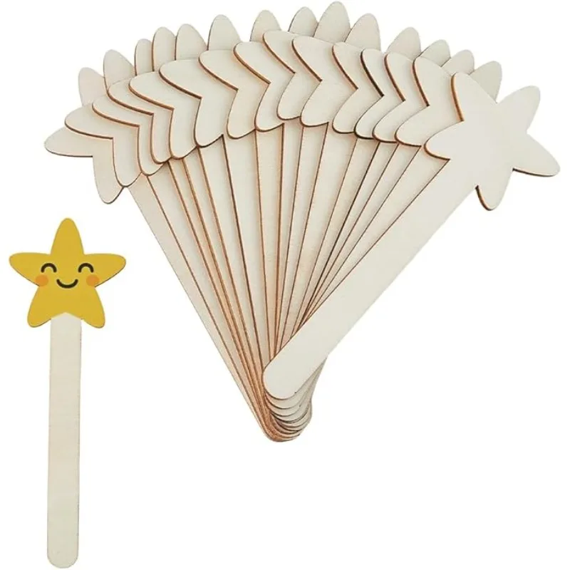 10 Stück Holz-Sternstäbe Magische Sternstäbe DIY Malstäbe Unbehandelte Holz-Sternstäbe Prinzessinnen-Feenstab für Party-Dekoration und Kunst
