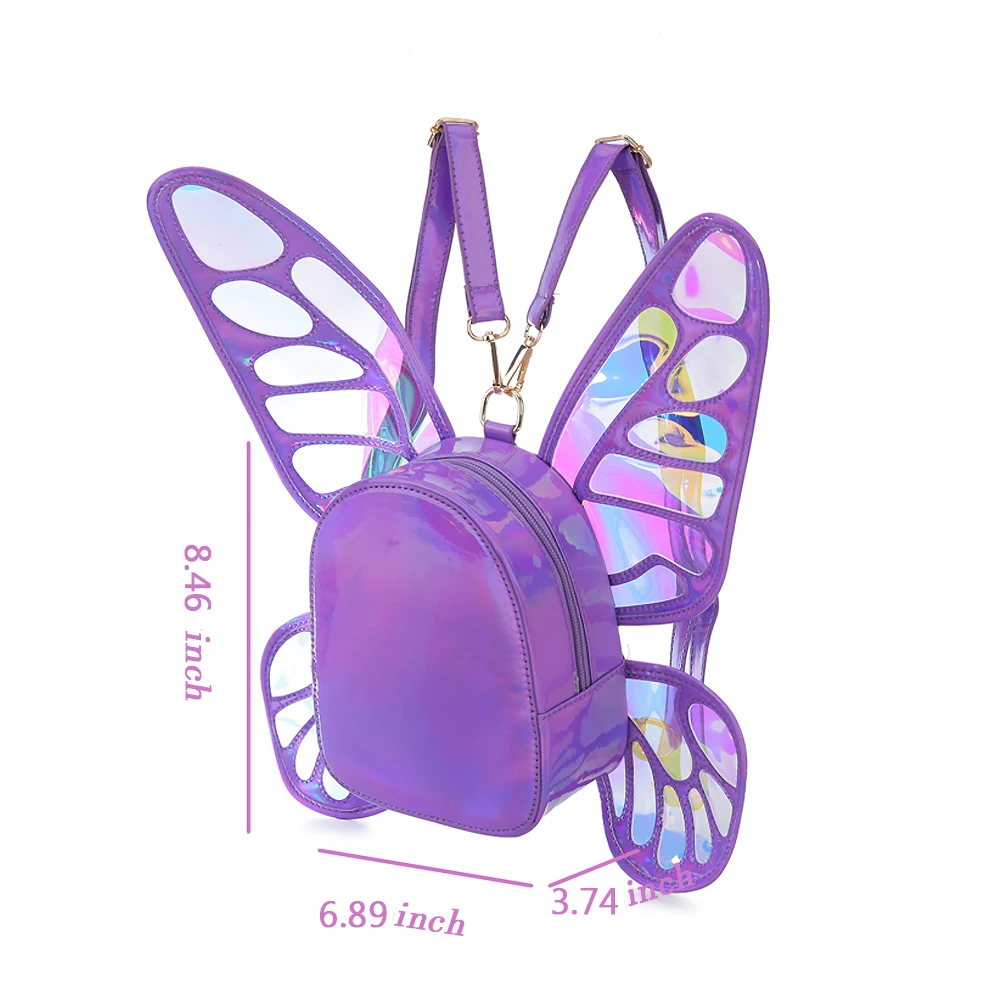 Funny Angel Butterfly Wings Backpack Women\'s Laser School Backpack for Girl Travel Casual Daypack School Bag Holographic Leather