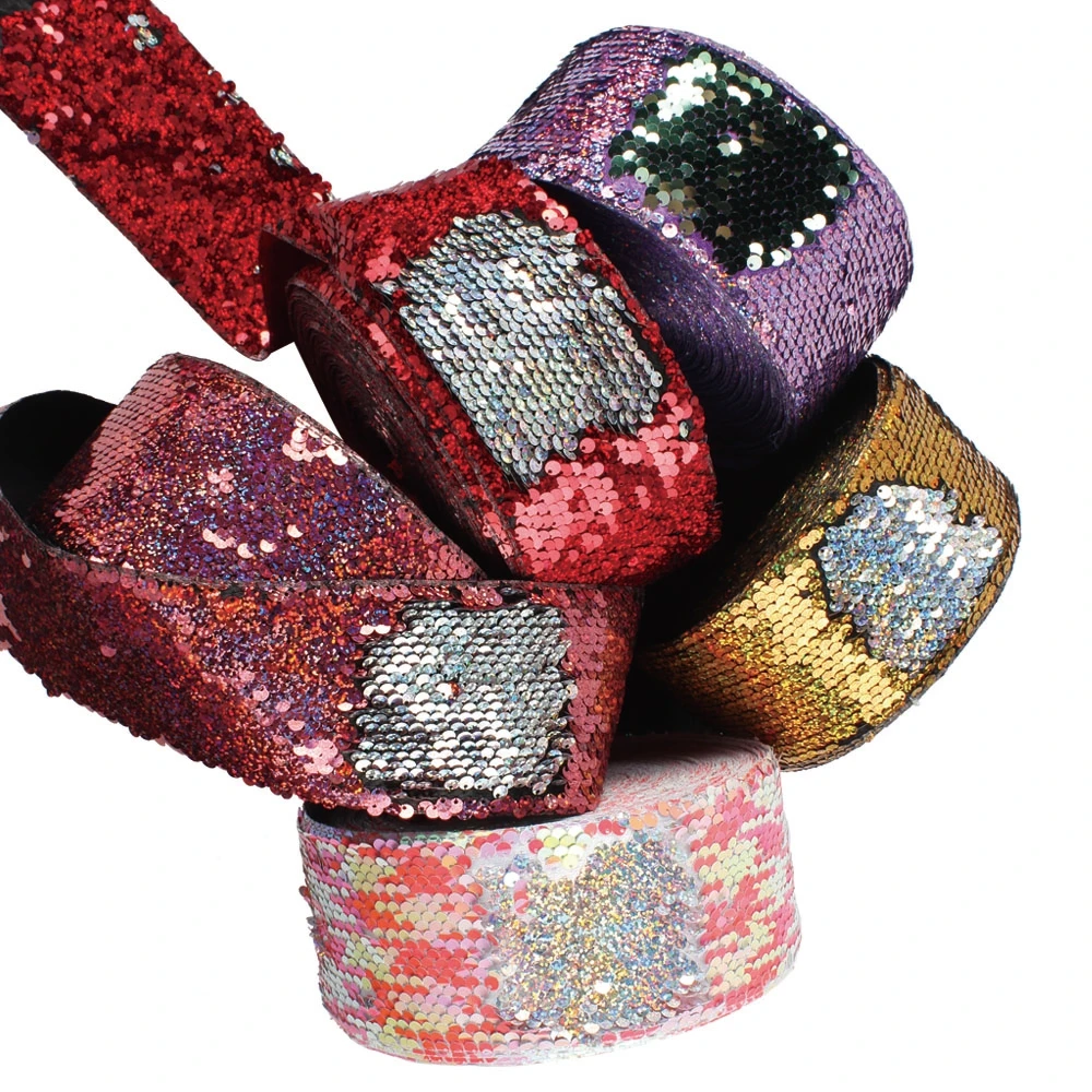 75mm 5Yards Reversible Sequin Ribbon Packing for Hairbows DIY Craft Accessories in stock