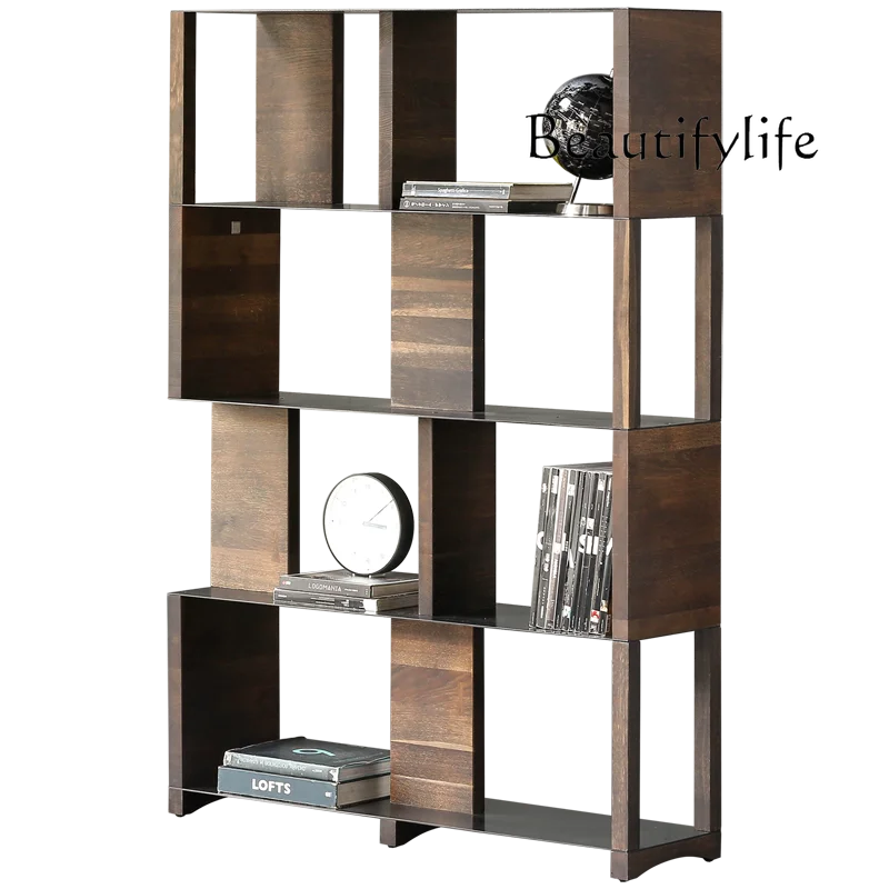 

Nordic Industrial Style Solid Wood Bookshelf Italian Minimalist Display Rack Modern Light Luxury Creative Display Stand