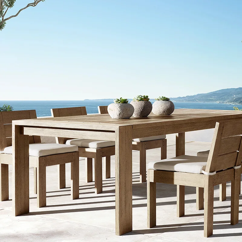 

Nordic outdoor teak tables and chairs courtyard open-air waterproof and sunscreen solid wood tables and chairs