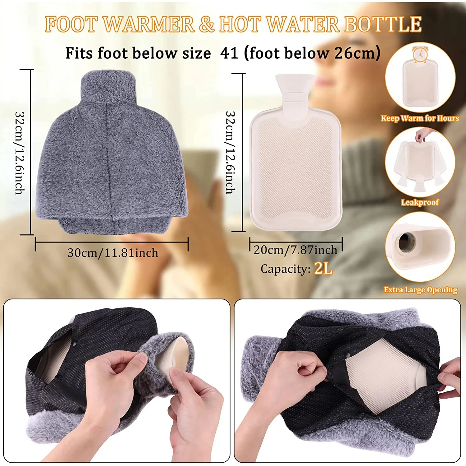 Water-filled Hot Water Bottle Leak-proof Detachable Explosion-proof Portable with Protective Cover Hand Warm Belly Foot Warming