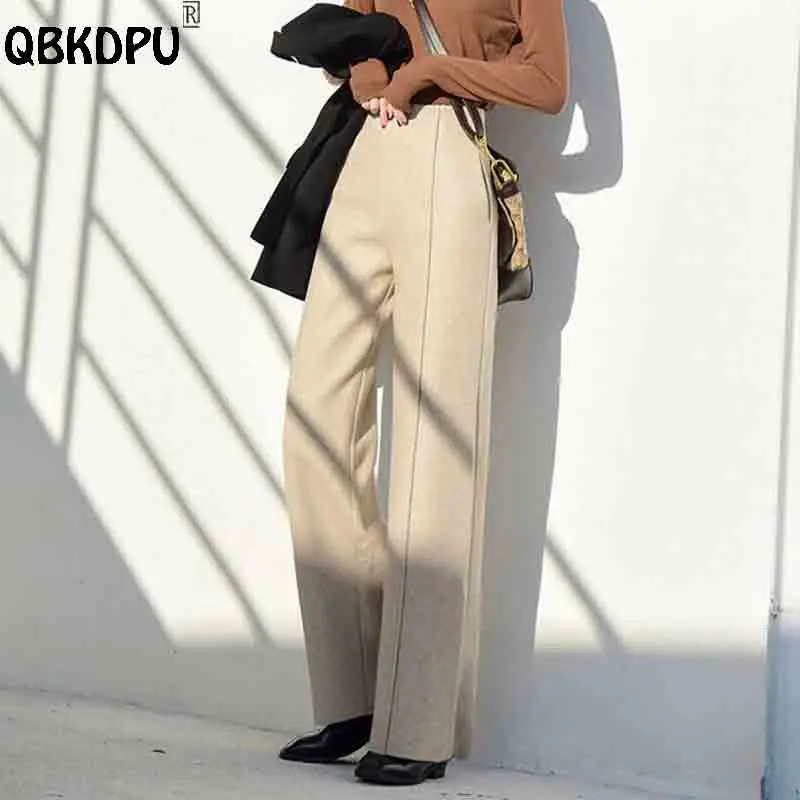 

Elegant Baggy Wool Blend Pants Women Autumn Thick High Waist Wide Leg Pantalones Korean Fashion Straight Woolen Spodnie Mom