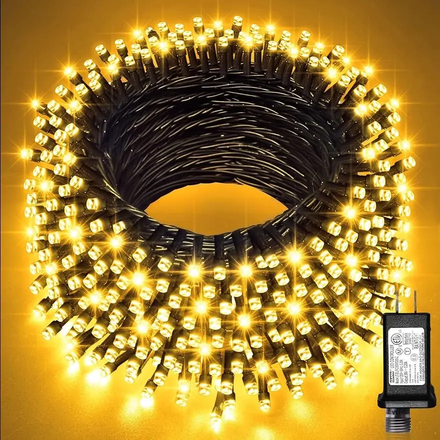 66ft 200 LED Outdoor Christmas Lights, Warm White Christmas Tree Lights Plug in, 8 Modes Christmas String Lights for Ho