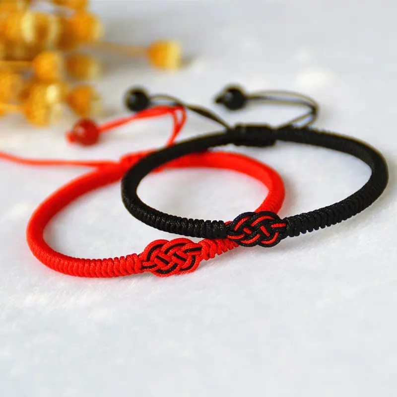 Red Black Woven Bracelet China Vajra Knot Wristbands Fashion Adjustable Couple Bangles for Men Women Lucky Jewelry Gift