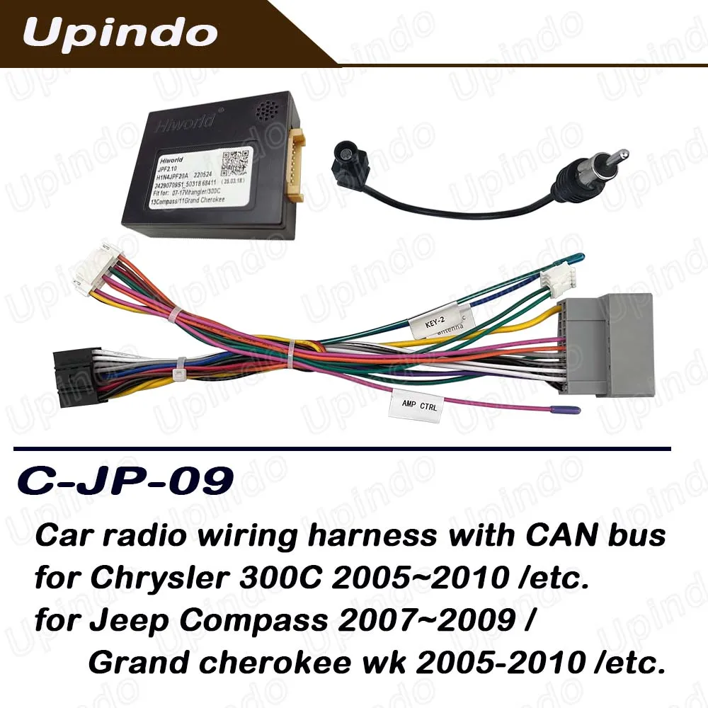 Android Car Radio Wiring Harness & CAN Bus Adapter for Chrysler 300C Jeep Compass Cherokee WK Stereo Head Unit Cable Connector