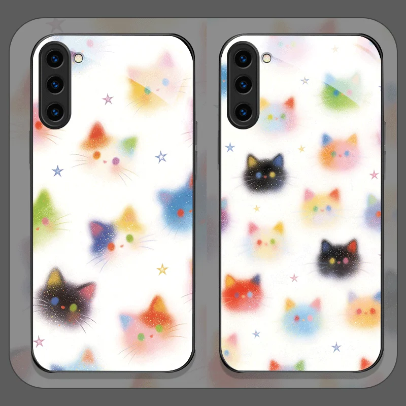 Stylish Graffiti Colored Cat Head Printed Tempered Glass Phone Case for Samsung Galaxy S26 S25 Ultra S24 S23 Plus S22 FE Covers