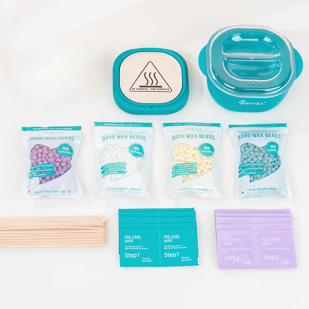 WEWAX  35Pcs Foldable Silicone Wax Heater Kit EU Plug Hard Wax Beans Milk Honey Lavender Aloe Vera for Full Body Hair Removal