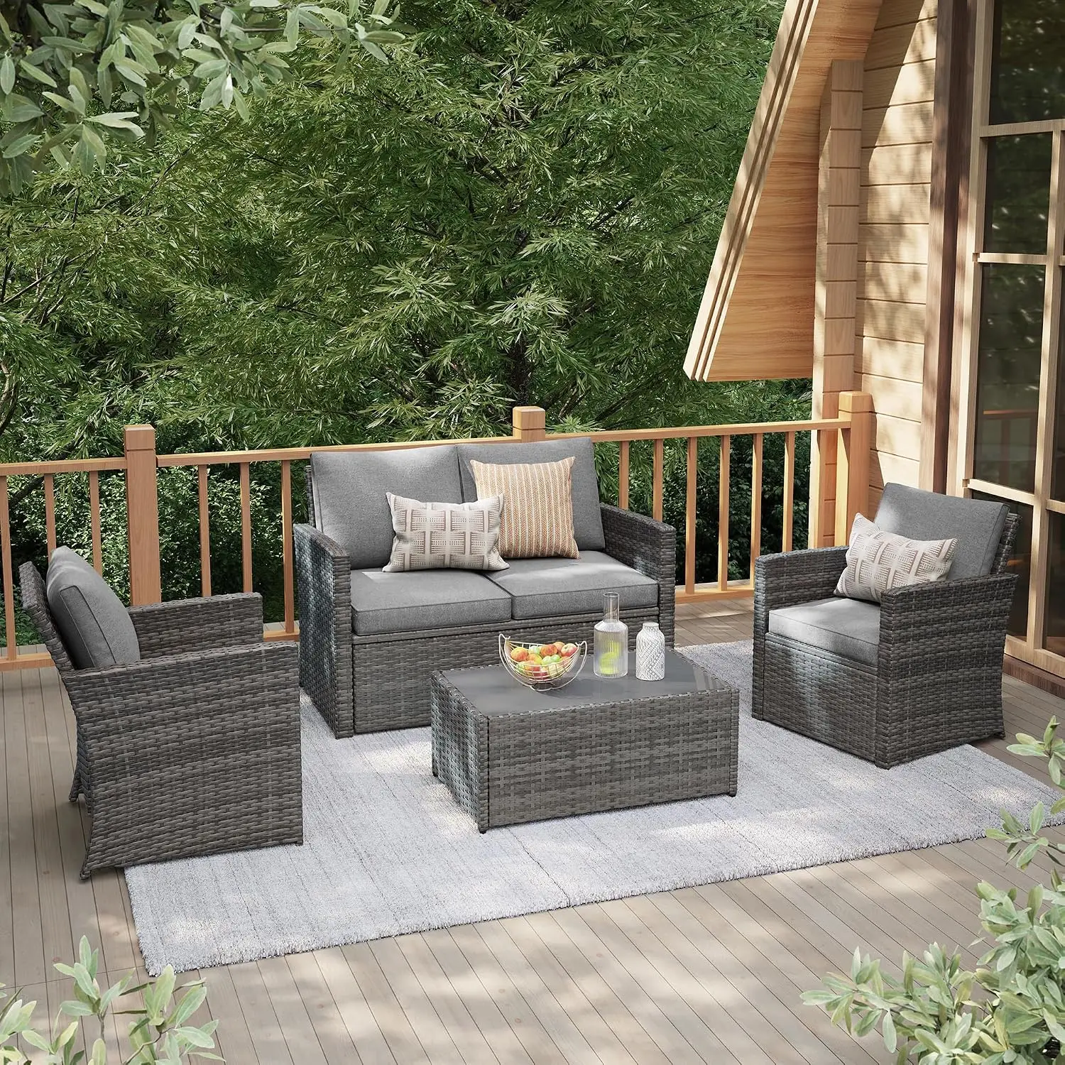 Outdoor Furniture Loveseat - Set Sofa Rotan PE 4 Kursi
