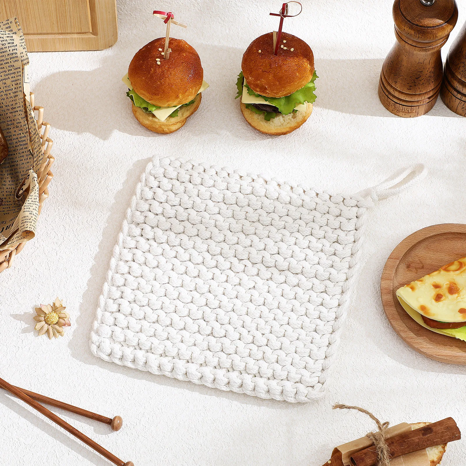 

1Pcs Woven Cotton Mat Square Cup Cushion Thick Pot Holder Table Protector Noise Reduction Cup Pad Kitchen Dining Use