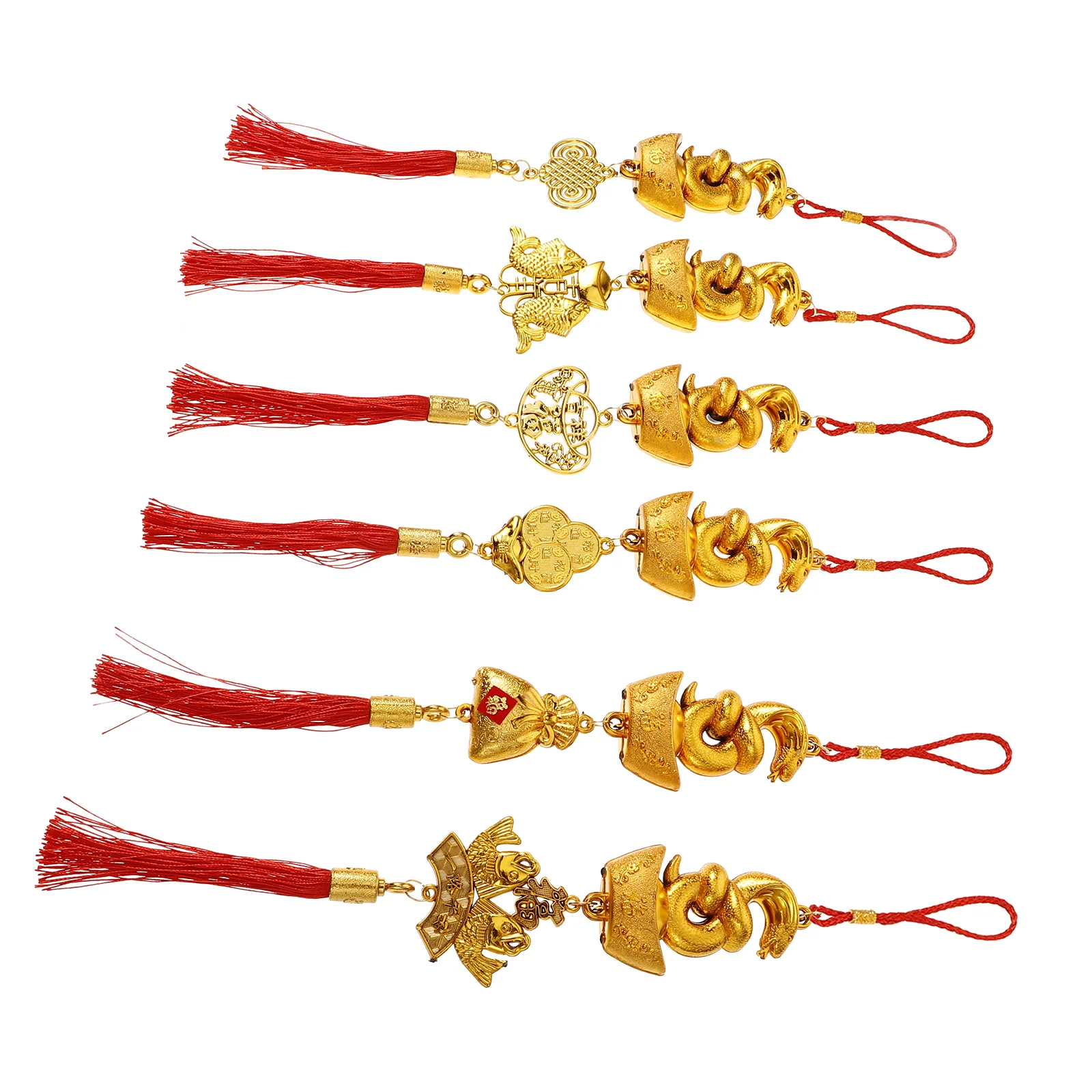 6 Pcs Gold-plated Ingot Snake Pendant Chinese New Year Decoration Lunar Ornaments Gift Knot