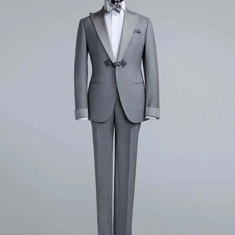 

Gray Suits for Men Fashion Wedding Groom Clothing Slim Fit Single Button 2 Pieces Jacket Pants Male Office Banquet Blazers Suits