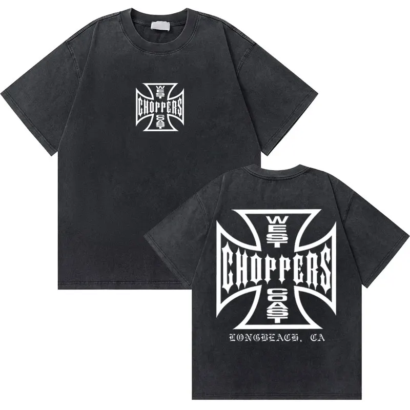 Washed Vintage West Coast Choppers Graphic Tshirt Men Casual Streetwear Men's Oversized T-shirts Male Fashion Gothic T Shirts