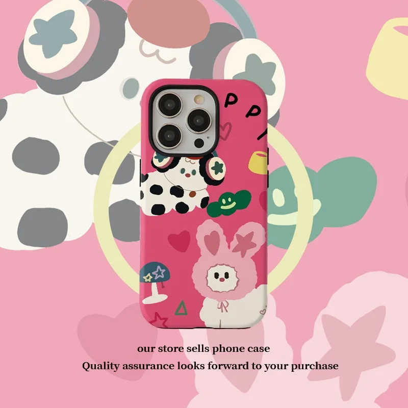 

Ins Pink Rabbit Puppy Phone Case for IPHONE 16 15 PROMAX 14 13 12 11 16Plus Acrylic TPU Two in One Magnetic Mobile Phone Cases