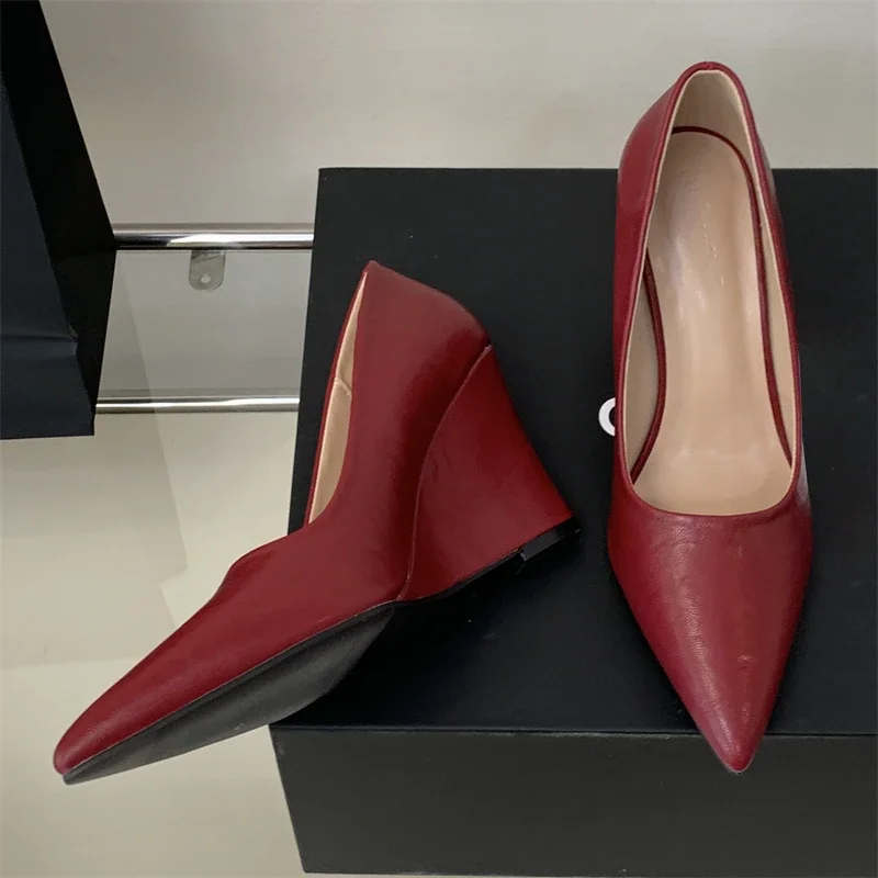 

Aneikeh Spring Summer Fashion Pointed Toe Wedges High Heels Women Pumps Elegant Comfortable Work Shoes Zapatos De Mujer