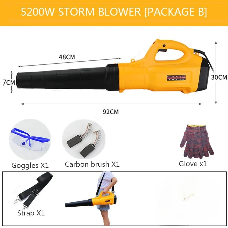 220V/5200W Portable Household Electric Cleaning Garden Blower Leaf Hair Dryer Dust Collector Dust Collecting Tool